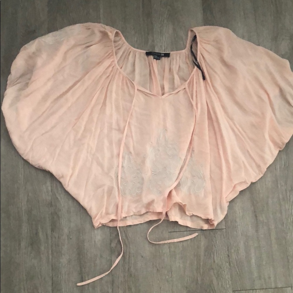 Embroidered crop peasant blouse